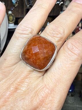 Sterling Silver Carnelian Cushion Ring - Women Jewelry